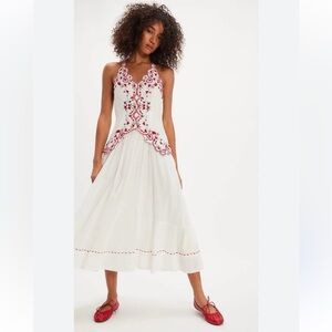 Free People Valenciana Midi bohemian-style flowy, halter-neck embroidery Dress